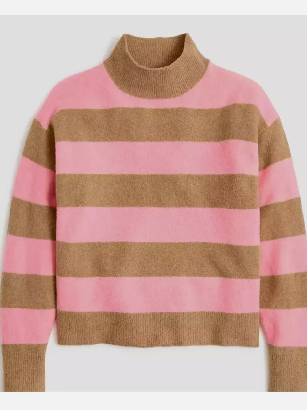 J. Crew Pink and Brown Striped Turtleneck Sweater
